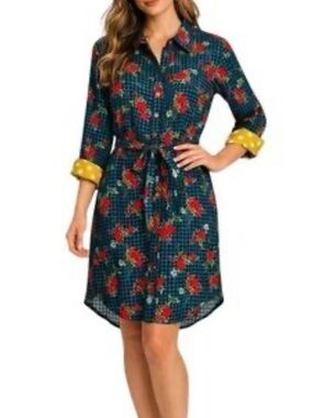 Matilda Jane Floral Plaid Shirt Dress size S EUC